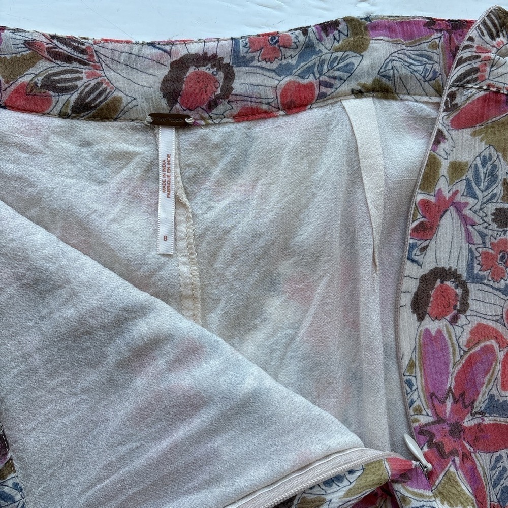Free People Women 8 Mini Skirt Floral Wrap Pink Ruffle Trim Crinkle Lined Boho - Picture 4 of 7